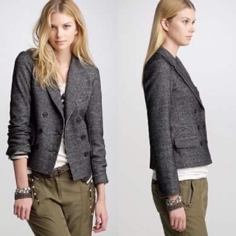 J. Crew Marled Thandie Blazer Double Breasted Shirt Feel Cotton Wool